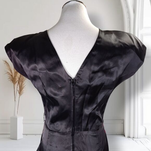 Vintage 80s does 40s Cocktail Dress Size 6/8 Sheer Floral Satin Burnout - Picture 10 of 16